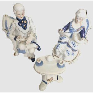 Vintage Porcelain Home Decor Tea Time Table Victorian Couple Figurine Set